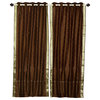 Brown Ring Top  Sheer Sari Cafe Curtain / Drape / Panel  - 43W x 24L - Piece