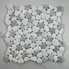 Carrara White Bardiglio Grey Marble Pebble Stone Nonslip Shower Tile, 1 sheet