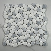 Carrara White Bardiglio Grey Marble Pebble Stone Nonslip Shower Tile, 1 sheet
