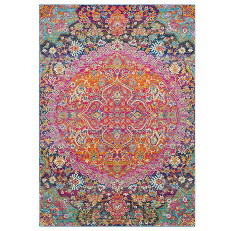 Harput Updated Traditional Garnet, Burnt Orange Area Rug, 5'3"x7'3"