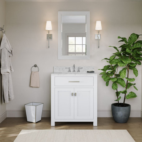 Madison Bathroom Vanity, Pure White, 30", Single Sink, With Mirror