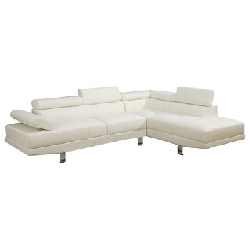 2 Pieces Faux Leather Sectional Sofa, White