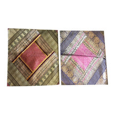 Bohemian Decor Toss Pillow Sham Vintage Silk Sari Border Patchwork Cushion Cover
