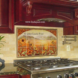Linda Paul Studio - Sunflower Kitchen Backsplash tile mural - Tile Murals