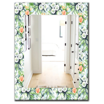 Designart Green Flowers 8 Traditional Frameless Wall Mirror, 28x40