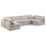 Meridian Furniture - Indulge Upholstered Modular U-Shaped Sectional, Beige, 6-Piece: 4 Armless Chair, 2 Corner Chair, Down Stuffed Linen Textured Fabric - Experience ultimate comfort and style with our beige linen textured fabric Indulge Sectional. The luxurious linen texture of the fabric will elevate the aesthetic of any room. This sofa provides ample space for you to relax while its modular build offers the option of unlimited configurations. Whether you're looking to add a stylish element to your living room or a comfortable seating option to your bedroom, this sofa is the perfect choice.