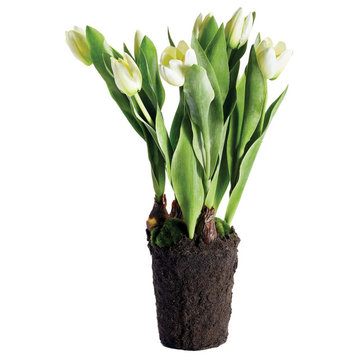 Luxe White Tulip Bulb Faux Floral Artificial Plant 17 in Drop In Flowers
