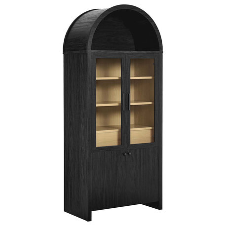 Evie Arched Tall Display Cabinet, Black Oak