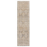 Jaipur Living - Vibe by Jaipur Living Hakeem Oriental Gray/Gold Area Rug, 2'2"x8' - The Sinclaire collection is a vintage-inspired assortment of faded traditional designs for a casual yet glam statement. The Hakeem rug boasts a Persian diamond motif with lustrous metallic details and a cream, gray, silver, and gold colorway. The sleek polyester and polypropylene fibers of this luxe rug lend a chameleon-like shine, offering the unique blend of modernity and timeless distressing.