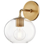 Hudson Valley Lighting - Margot 1-Light Wall Sconce, Aged Brass - Though it comes in a variety of forms, one thing stays the same about Margot: Its transparent glass shade is not a perfect circle, and the pretty Bulbs (Not Included) underneath it is, making for a contrast both elegant and subtle. As a lamp, Margot uses a concrete base to form a unique accent, bringing in a great textural element.
