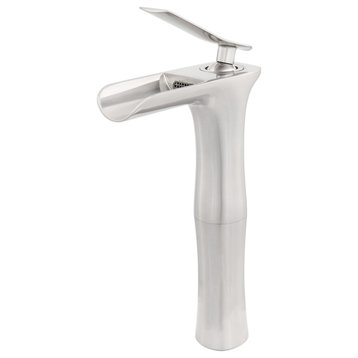 Novatto Victoria WaterSaver Single Lever Waterfall Vessel Faucet, Brushed Nickel
