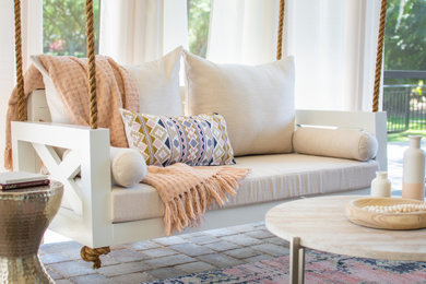 Example of a small transitional travertine floor sunroom design in Tampa with a standard ceiling