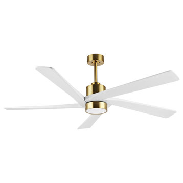 64" 5-Blade LED Ceiling Fan With Light Kit and Remote Control, Gold/White