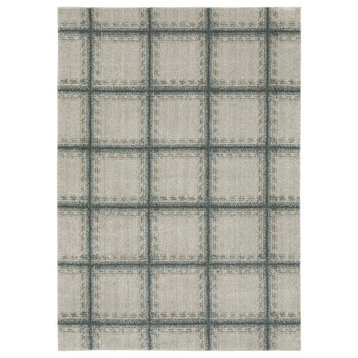 Alistair Casual Geometric Grey/ Teal Indoor Area Rug, Grey, 6'7"x9'6"