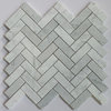Polished Marble Herringbone Mosaic Tile, 12"x13", Bianco Carrara White, Sample