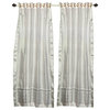 White with Silver trim Ring Top  Sheer Sari Cafe Curtain / Drape / Panel-Piece