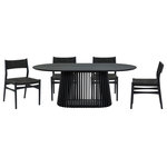 Armen Living - Pasadena Erie 5-Piece Oval Dining Set, Black Oak Finish With Black Chairs - Transform your indoor dining space with the Pasadena Erie 5 Piece Oval Dining Set from Armen Living. This contemporary dining set features: 1 oval Pasadena table with a solid wood base and concrete bottom for added stability, and 4 Erie chairs constructed with solid wood frames and woven paper cord. The Danish and mid-century modern influences shine through in the sleek design that combines functionality with artistic flair. As versatile furniture pieces, these dining chairs transcend their traditional role, doubling as smart accent chairs or chic additions to your vanity. The ergonomic design ensures comfort during meals, providing both flexible support and style, while the open back and paper cord create a chair with unparalleled breathability. With a generous tabletop length of 79 inches, this dining room table provides ample space for family dinners or entertaining guests. Crafted with meticulous attention to detail, the oval shape of the table adds a touch of modern elegance to any space. This cohesion serves to enhance the clean, simple aesthetic of this set, which is sure to create a focal point in any room. Perfect for intimate dinners or casual family meals, this five-piece set is designed for those who appreciate a blend of form and function. Elevate your dining experience with the Pasadena Erie dining table set. This dining set is available in multiple color variations including: a black oak or walnut tabletop with black chairs, or a natural oak finish with natural oak or black chairs to suit your unique style.