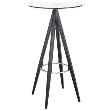 Limari Home Dallas Stainless Steel & Tempered Glass Bar Table in Clear/Black