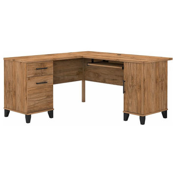 Somerset 60W L Shaped Desk with Storage in Fresh Walnut - Engineered Wood