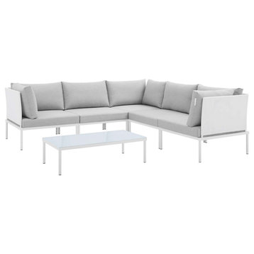 Harmony 6-Piece Sunbrella Outdoor Patio Aluminum Sectional Sofa Set, White/Gray