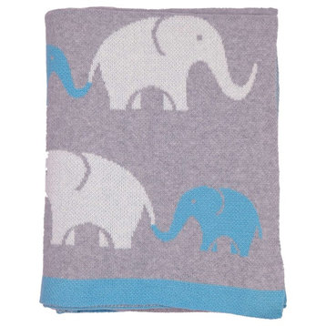Elephant Baby Blanket, Melange Gray and Blue