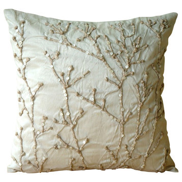 Jute Holiday Throw Pillows Ivory 20"x20" Art Silk, Jute Willow