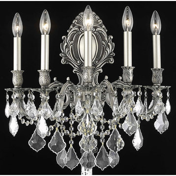 Monarch 5 Light Wall Sconce in Pewter with Clear Royal Cut Crystal