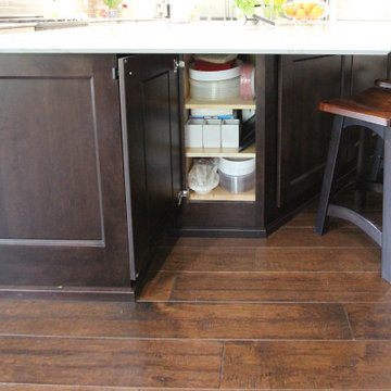 White Kitchen with Espresso Island, Galley Sink, Cambria Britannica Countertop