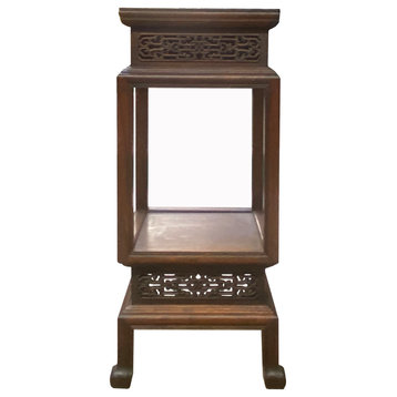 Chinese Huali Light Brown Square Carving Plant Stand Pedestal Table Hcs7230