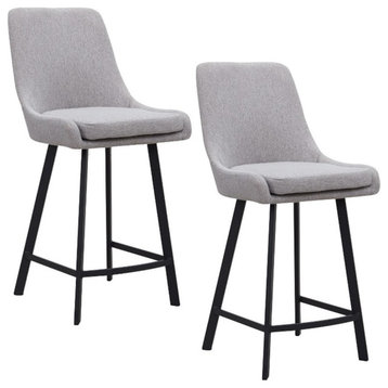 Leick Home Upholstered Stainless Steel Base Counter Stool Set of 2 in Gray/Black