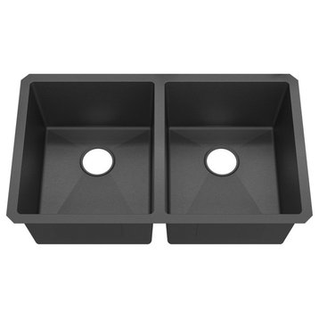 Sinber Double Bowl Kitchen Sink with 304 Stainless Steel Black Finish, 32"x19", Undermount