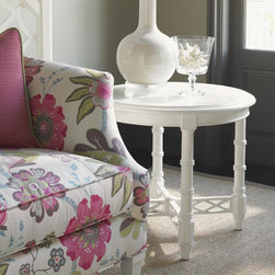 Ivory Key Edgehill Round Lamp Table With Diamond Lattice Stretcher - Products
