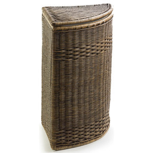 The Basket Lady Narrow Wicker Magazine Basket Large, Antique Walnut Brown