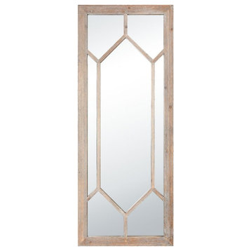 Transitional Rectangular Wood Frame Mirror in Brown Finish Wooden Lattice