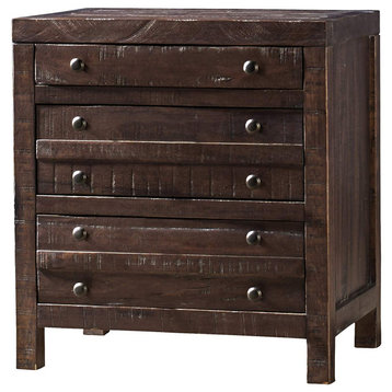 Rustic Nightstand, Hardwood Construction & Storage Drawers With Round Knobs