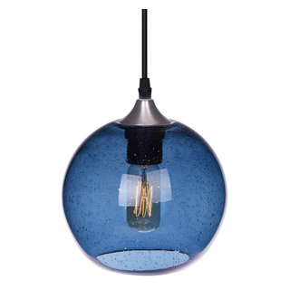 Blue Glass Pendant Light Globe Hanging Pendant Lamp for Kitchen