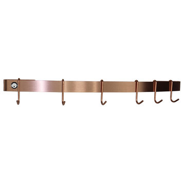 Handcrafted 24" Curved Wall Rack Utensil Bar w 6 Hooks, Brushed Copper
