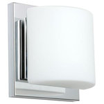 Besa Lighting - Besa Lighting 1WS-787307-LED-CR Paolo - 5.5" 5W 1 LED Mini Wall Sconce - Contemporary Paolo enclosed half-cylinder design features handcrafted glass. This modern wall light offers flexible design potential for a variety of bath/vanity decorating schemes. Mount horizontally or vertically. ADA-Compliant. Our Opal glass is a soft white cased glass that can suit any classic or modern decor. Opal has a very tranquil glow that is pleasing in appearance. The smooth satin finish on the clear outer layer is a result of an extensive etching process. This blown glass is handcrafted by a skilled artisan, utilizing century-old techniques passed down from generation to generation. The sconce fixture is equipped with plated steel square lamp holders mounted to linear rectangular tubing, and a low profile square canopy cover. These stylish and functional luminaries are offered in a beautiful Chrome finish.  Mounting Direction: Horizontal/Vertical  Shade Included: TRUE  Dimable: TRUE  Color Temperature:   Lumens: 450  CRI: +  Rated Life: 25000 HoursPaolo 5.5" 5W 1 LED Mini Wall Sconce Chrome Opal Matte GlassUL: Suitable for damp locations, *Energy Star Qualified: n/a  *ADA Certified: YES *Number of Lights: Lamp: 1-*Wattage:5w LED bulb(s) *Bulb Included:Yes *Bulb Type:LED *Finish Type:Chrome