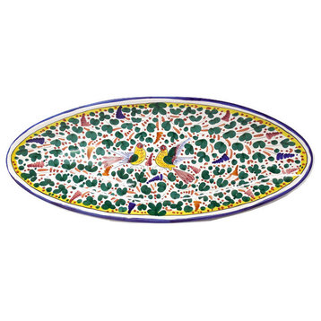 Deruta Labor Ceramiche Arabesco 22X9" Long Oval Serving Platter, Multi Green