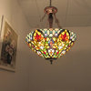 Ivana Tiffany Style 3-Light Floral Inverted Ceiling Pendant, 21" Shade