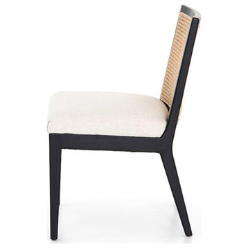 Modern Classic Black Cane Wood Frame White Performance Dining Side Chair