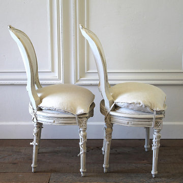 Set of 8 Antique Louis XVI Style Painted and Upholstered Dining Chairs