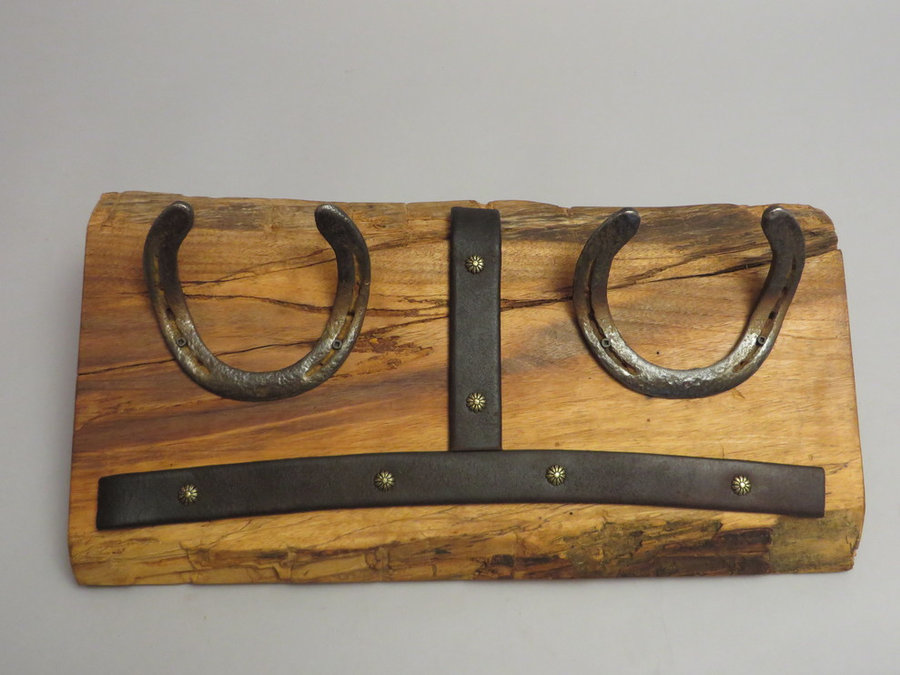 HorseShoe Rack. Reclaimed Walnut, Shoes & Leather.
