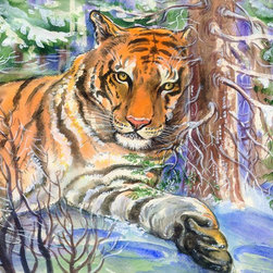 Watercolor, paper, 30x40 cm., "Tiger in the winter forest", $ 300, copy-format: - Products