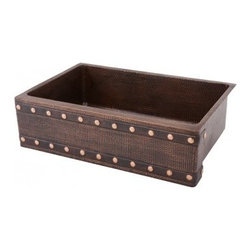 Premier Copper 33'' Hammered Kitchen Apron Single Basin Sink w/ Barrel Strap De - Tile