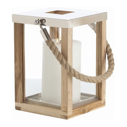 Tate Glass/Wood/Steel Lantern - Candleholders