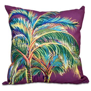 Vacation, Floral Print Pillow, Purple, 26"x26"