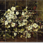 Picture-Tiles.com - Gustave Courbet Flowers Painting Ceramic Tile Mural #75, 60"x48" - Mural Title: Flowering Apple Tree Branch