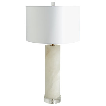 Alabaster Cylinder Table Lamp, Brass