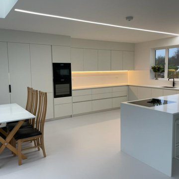 Modern white handleless kitchen